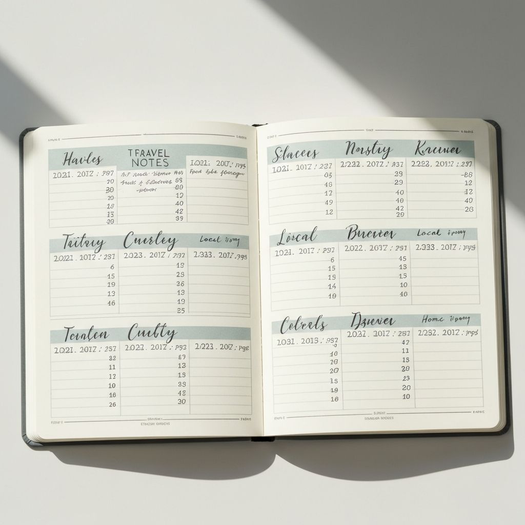 Шаблон заметок для фиксации времени путешествия