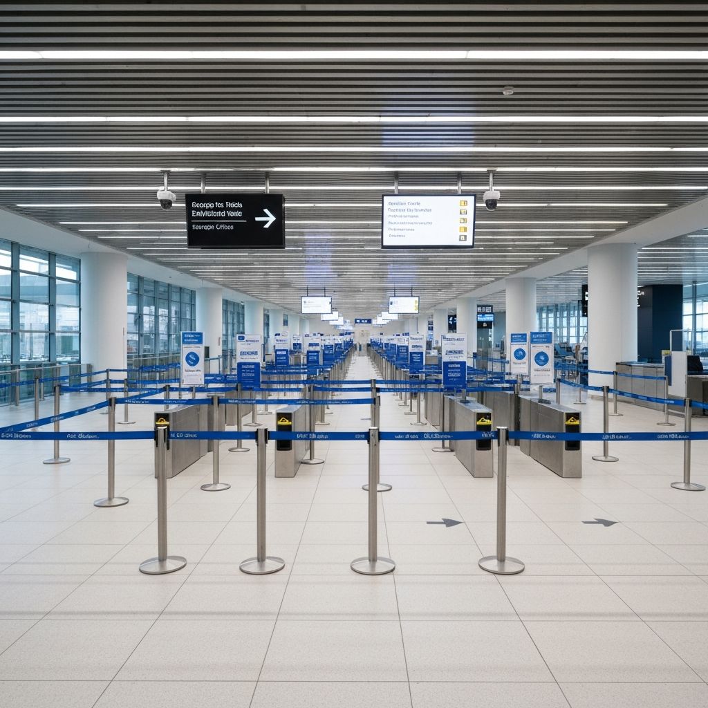 Контрольно-пропускной пункт аэропорта с указателями